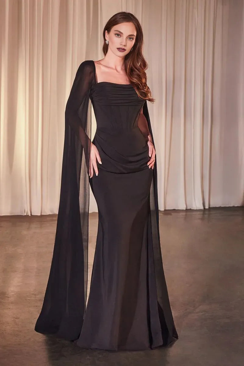 Xuewuba Dress Cape Flutter Sleeve Square Sheath/Column Prom Dress Sweep/Brush Train Elegant Evening Dress
