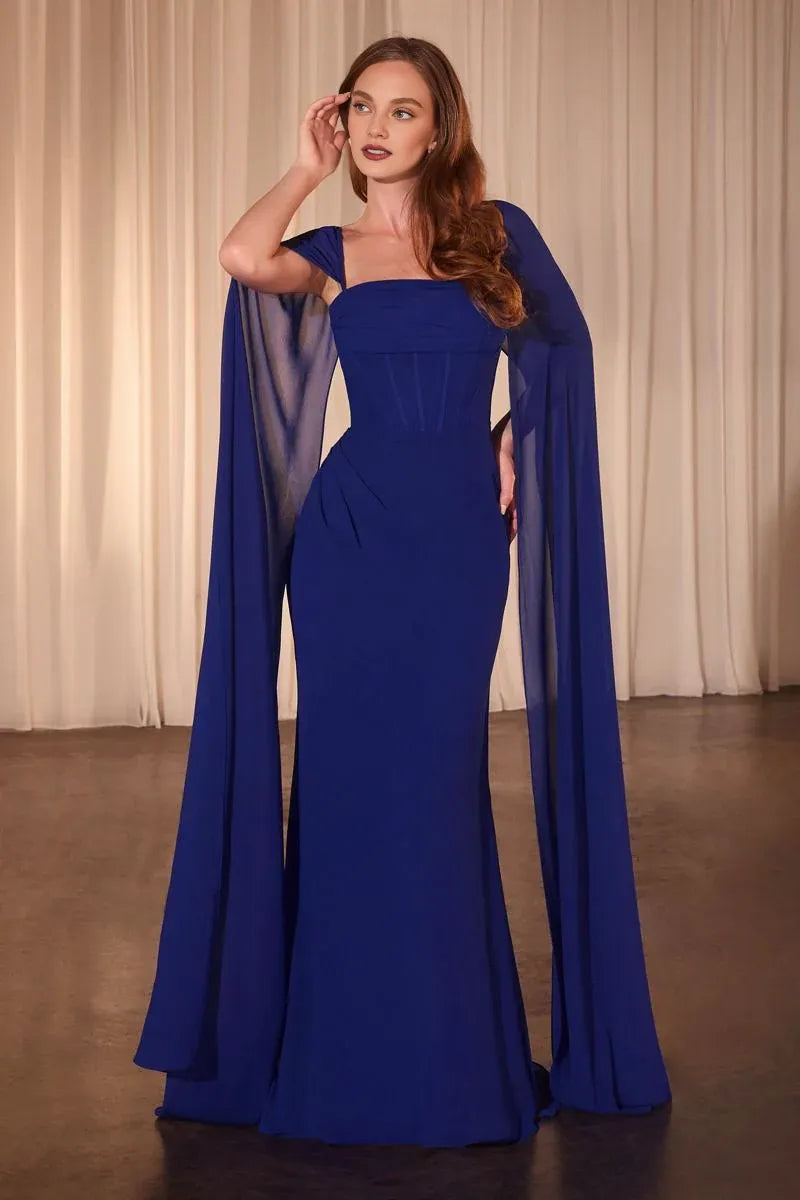 Xuewuba Dress Cape Flutter Sleeve Square Sheath/Column Prom Dress Sweep/Brush Train Elegant Evening Dress