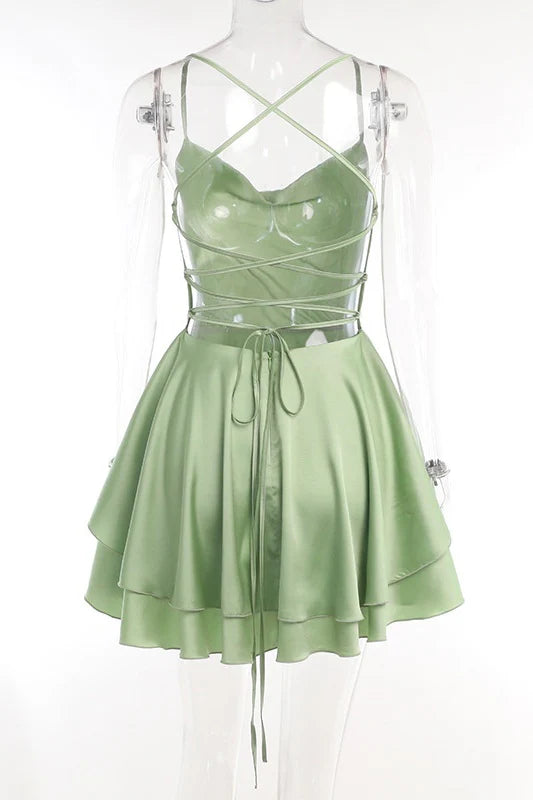 Xuewuba Dress Cowl Neck Green Ruffle Tiered Short Dress Homecoming Dress