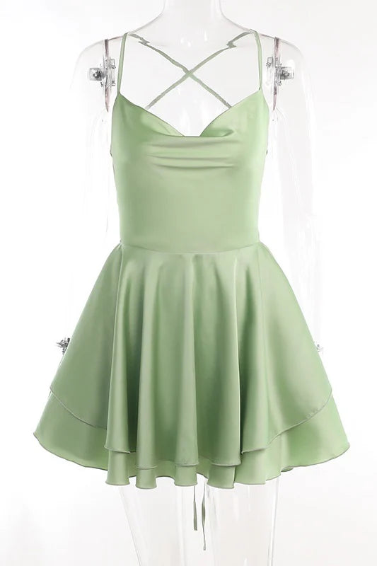 Xuewuba Dress Cowl Neck Green Ruffle Tiered Short Dress Homecoming Dress