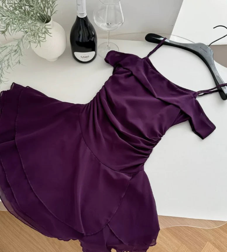Xuewuba Dress Cute A Line Spaghetti Straps Grape Purple Chiffon Short Homecoming Dress Cocktail Dress