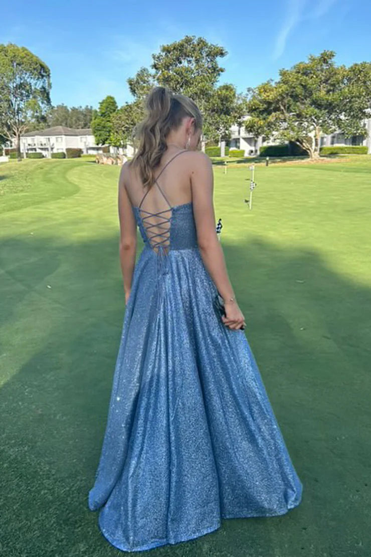 Xuewuba Dress Cute A Line Sweetheart Sparkly Satin Long Prom Dresses with Slit