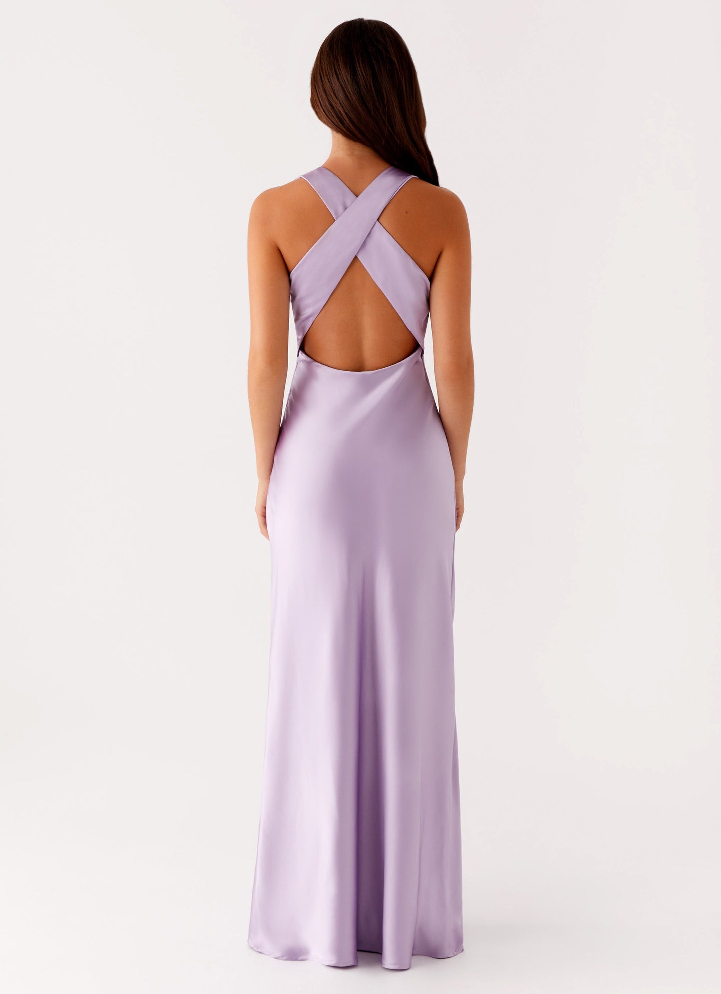 Xuewuba Dress Deep V Neck Maxi Dress Sleeveless Lilac Simple Sheath Crisscross Back Satin Prom Dress