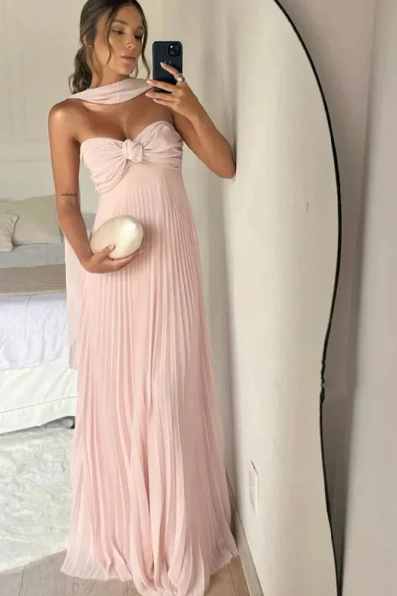 Xuewuba Dress Elegant A Line Sweetheart Pink Long Prom Dress with Ruffles Evening Dress