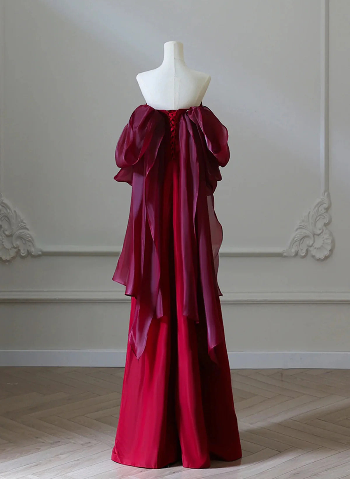 Xuewuba Dress Elegant Wine Red Unique Scoop Long Prom Dress Wine Red Long Floor Length Evening Dress Formal Wear Dresses