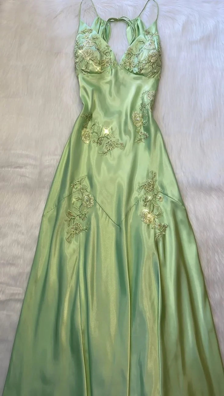 Xuewuba Dress Formal Women's Dresses Green Satin A Line Long Formal Party dress Prom Dress Stores
