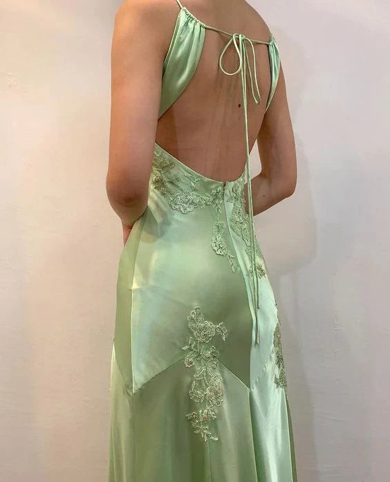 Xuewuba Dress Formal Women's Dresses Green Satin A Line Long Formal Party dress Prom Dress Stores