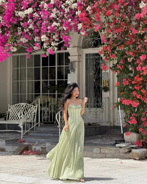 Xuewuba Dress Gentle A Line Spaghetti Strap Green Chiffon Sleeveless Party Dress Prom Dress
