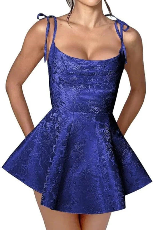 Xuewuba Dress Glamorous Spaghetti Straps Satin Mini Party Dress Jacquard Sleeveless Homecoming Dress
