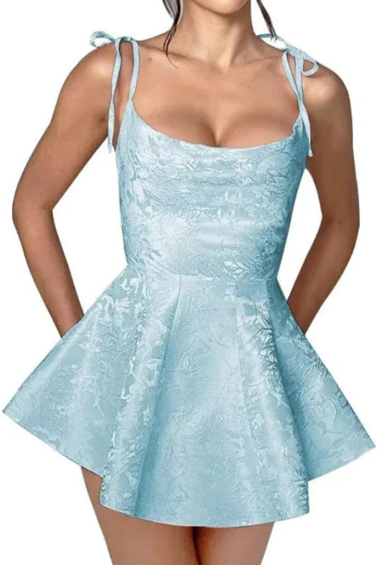 Xuewuba Dress Glamorous Spaghetti Straps Satin Mini Party Dress Jacquard Sleeveless Homecoming Dress