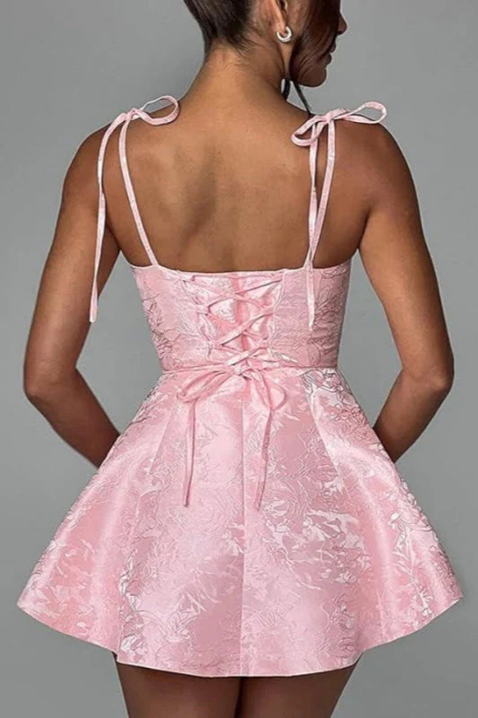 Xuewuba Dress Glamorous Spaghetti Straps Satin Mini Party Dress Jacquard Sleeveless Homecoming Dress