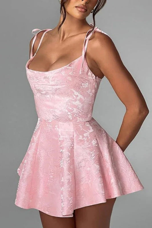 Xuewuba Dress Glamorous Spaghetti Straps Satin Mini Party Dress Jacquard Sleeveless Homecoming Dress