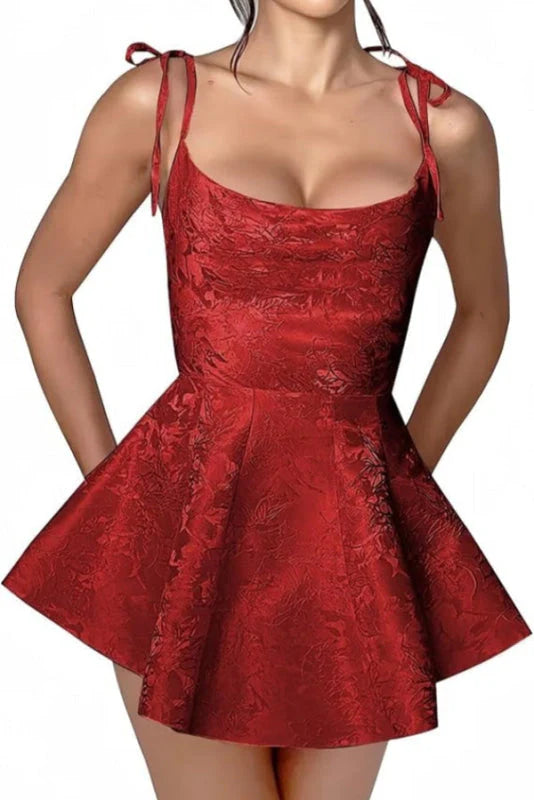 Xuewuba Dress Glamorous Spaghetti Straps Satin Mini Party Dress Jacquard Sleeveless Homecoming Dress