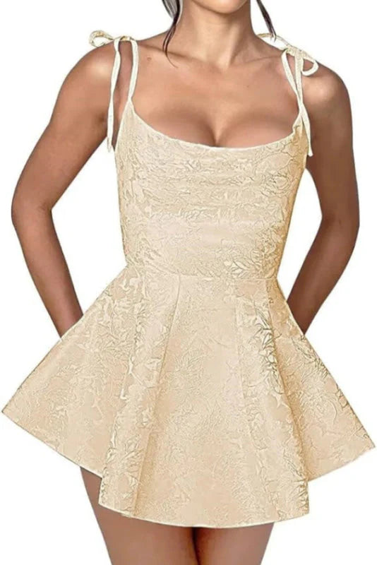 Xuewuba Dress Glamorous Spaghetti Straps Satin Mini Party Dress Jacquard Sleeveless Homecoming Dress