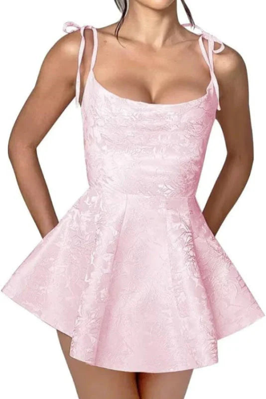Xuewuba Dress Glamorous Spaghetti Straps Satin Mini Party Dress Jacquard Sleeveless Homecoming Dress