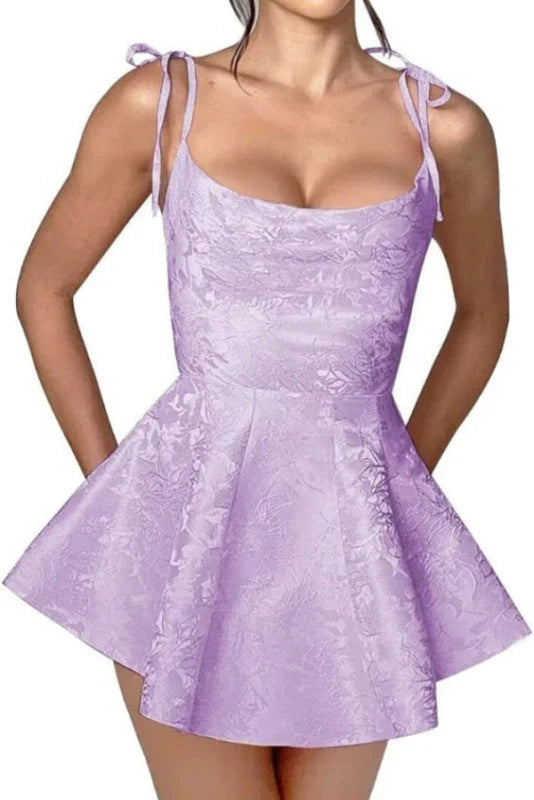 Xuewuba Dress Glamorous Spaghetti Straps Satin Mini Party Dress Jacquard Sleeveless Homecoming Dress