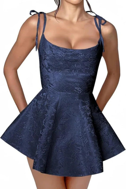 Xuewuba Dress Glamorous Spaghetti Straps Satin Mini Party Dress Jacquard Sleeveless Homecoming Dress