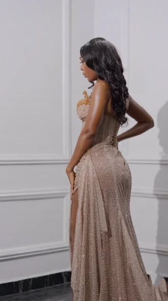 Xuewuba Dress Gorgeous Mermaid Sexy Floor Length Sequin Slit Evening Dress Prom Dresses