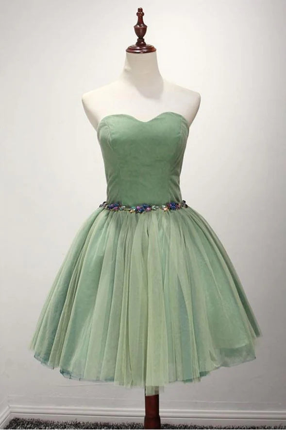 Xuewuba Dress Green Ball-gown Sweetheart Short Tulle Homecoming Dress With Beading