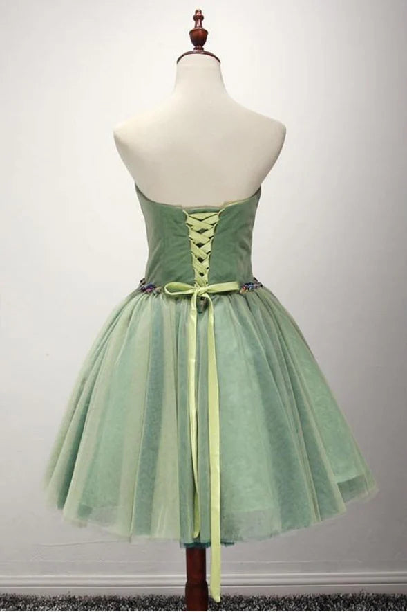 Xuewuba Dress Green Ball-gown Sweetheart Short Tulle Homecoming Dress With Beading