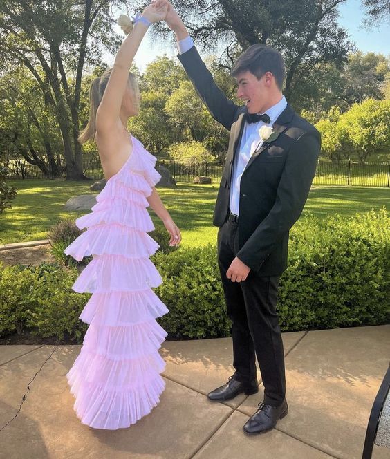 Xuewuba Dress Halter Pink Sweet Backless Long Tulle Ball Gown Evening Dress Party Dress Prom Dress