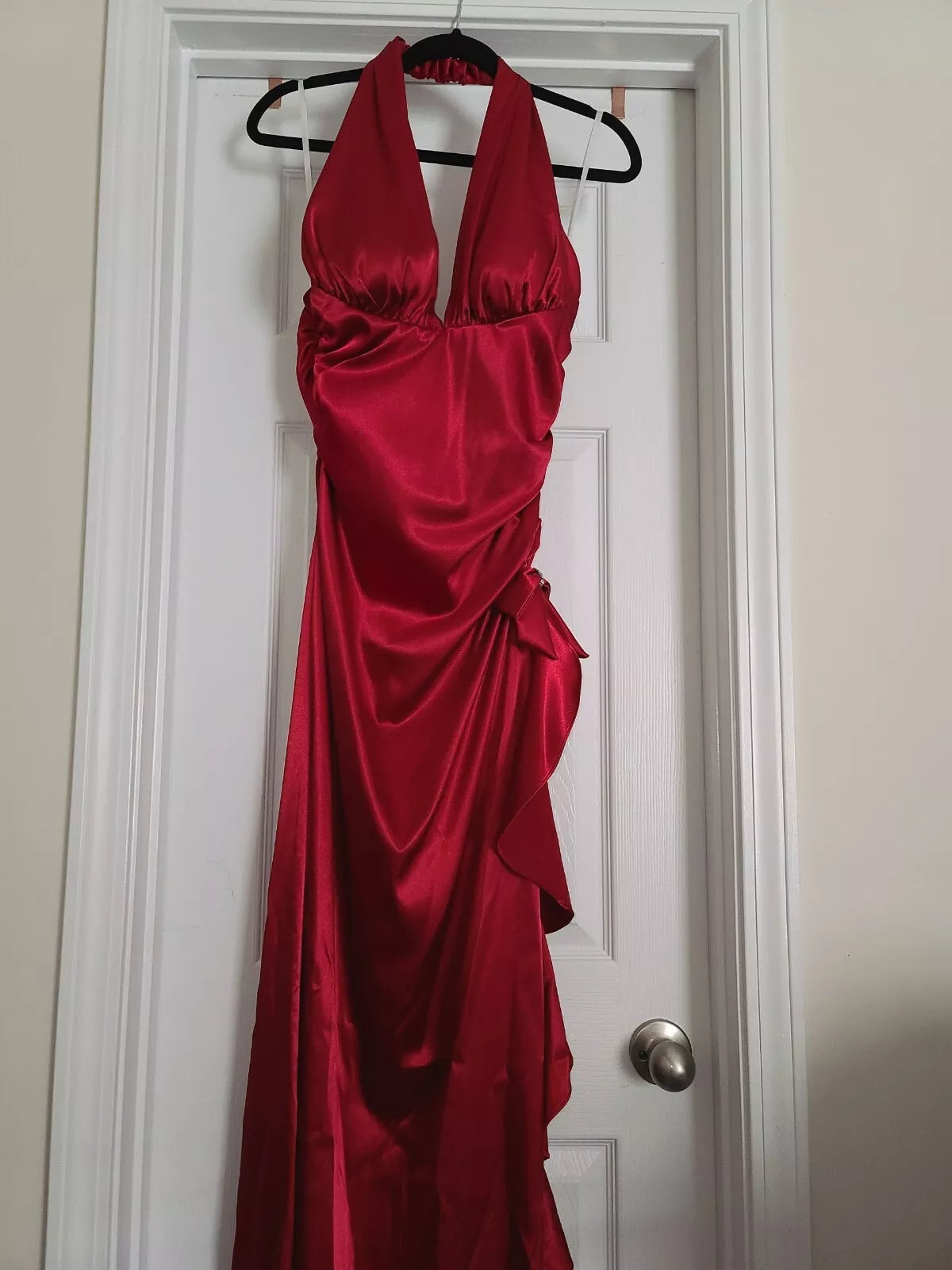 Xuewuba Dress Hot Red Suspender Fashion Sexy Simple Long Satin Ruffle Elegant Ball Gown Evening Dress Party Prom Dress Homecoming Dress