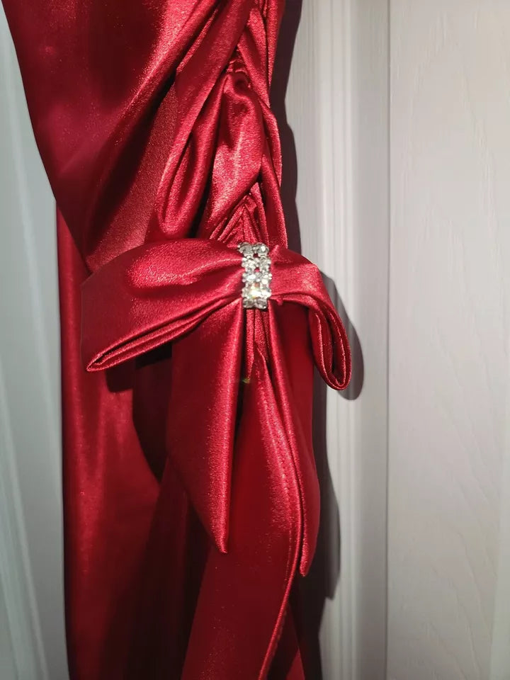 Xuewuba Dress Hot Red Suspender Fashion Sexy Simple Long Satin Ruffle Elegant Ball Gown Evening Dress Party Prom Dress Homecoming Dress