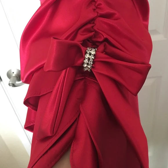Xuewuba Dress Hot Red Suspender Fashion Sexy Simple Long Satin Ruffle Elegant Ball Gown Evening Dress Party Prom Dress Homecoming Dress
