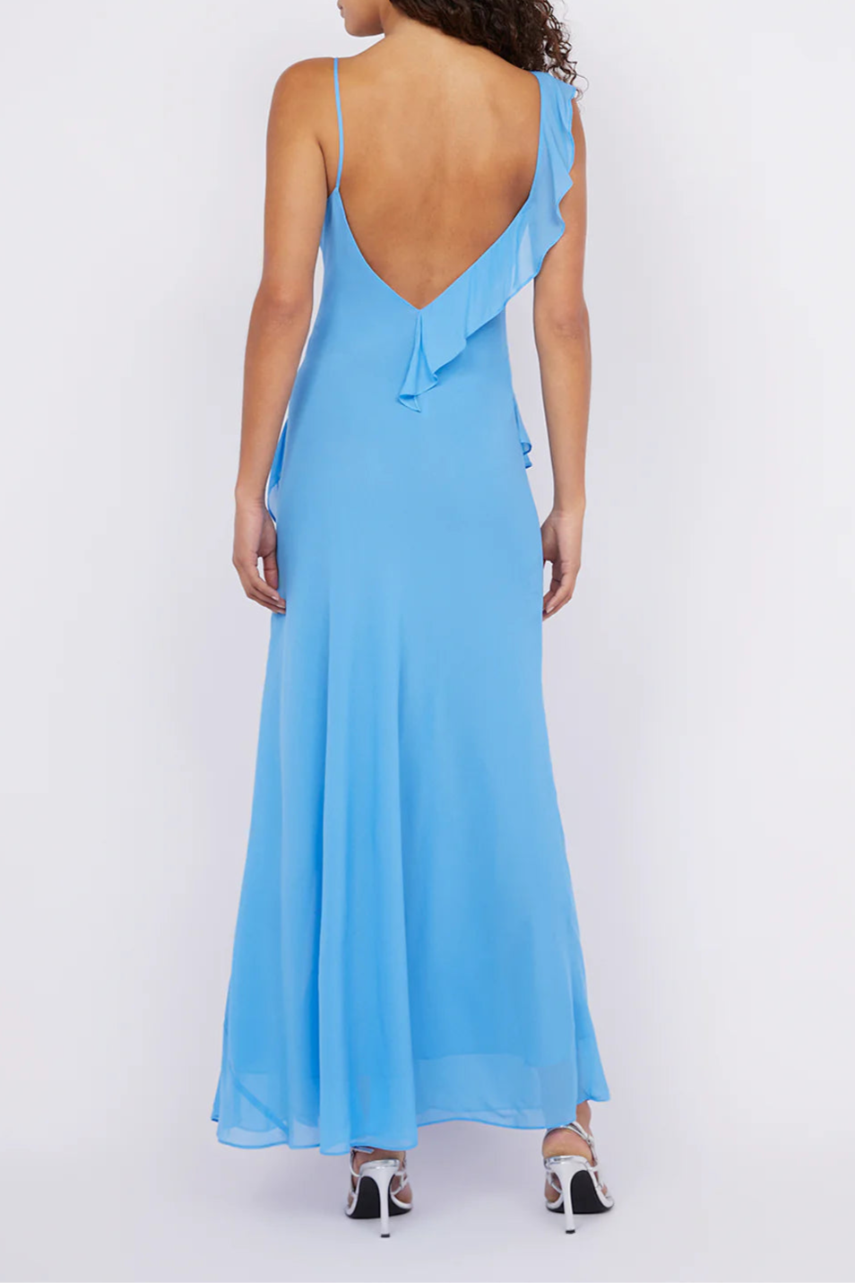 Xuewuba Dress Irregular Straps V Neck Sleeveless Evening Dress Blue Asymmetrical Ruffle Prom Dress Side Slit