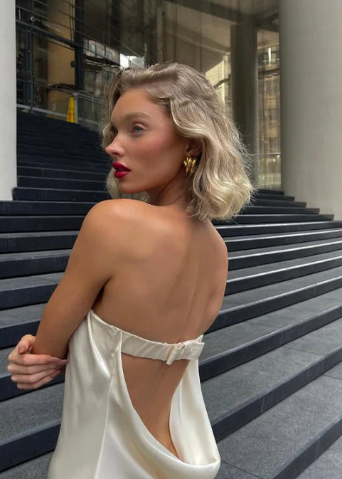 Xuewuba Dress Ivory Fashion Chic Long Sexy Backless Satin Prom Dress Evening Dress Party Dress