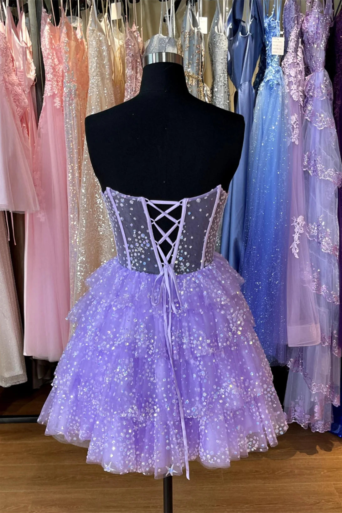Xuewuba Dress Lavender Sparkle Tulle Tiered Short Party Dress Homecoming Dress