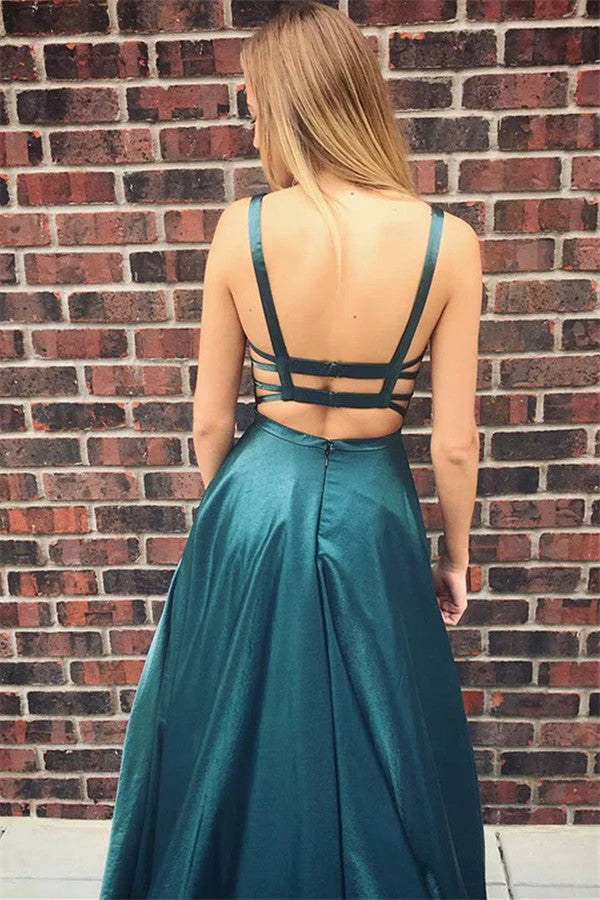 Xuewuba Dress Long A-line Square Neck Open Back Satin Floor Length Prom Dress
