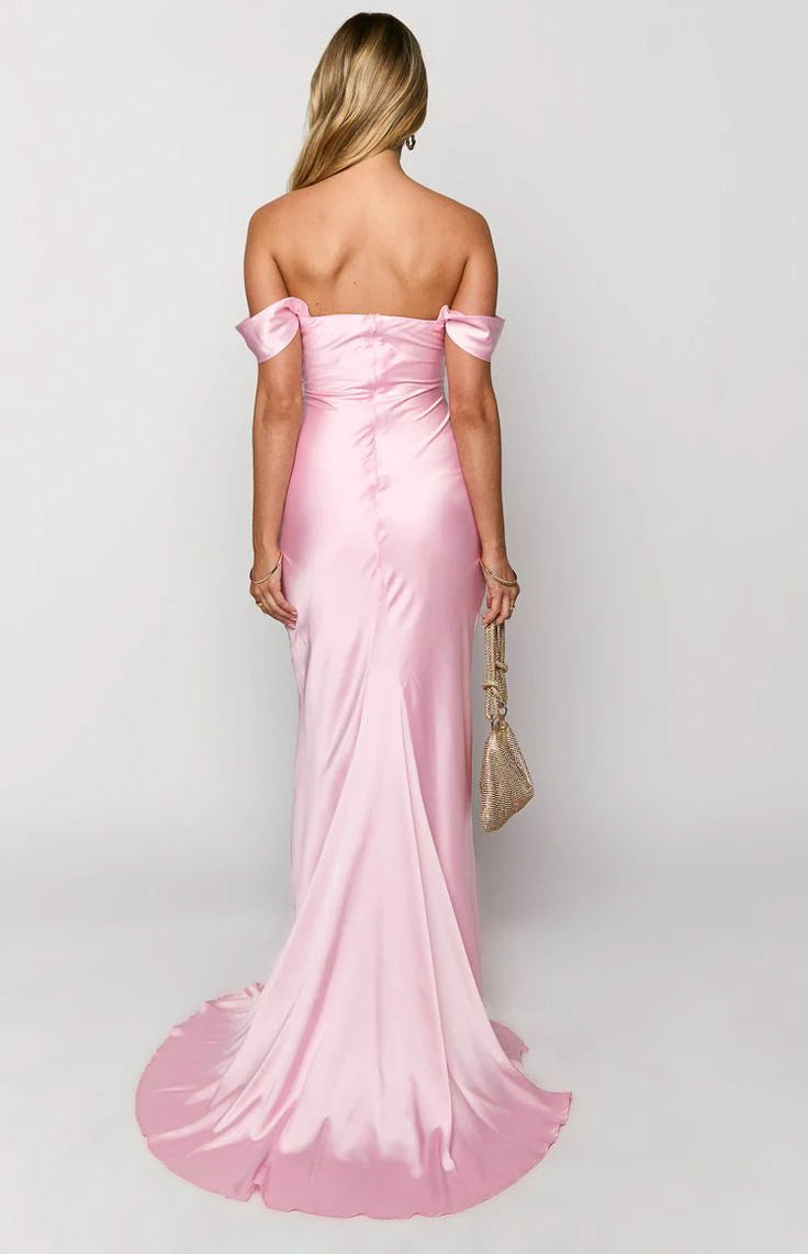 Xuewuba Dress Mermaid Off The Shoulder Floor-length Satin Pink Evening Dress Prom Dresses