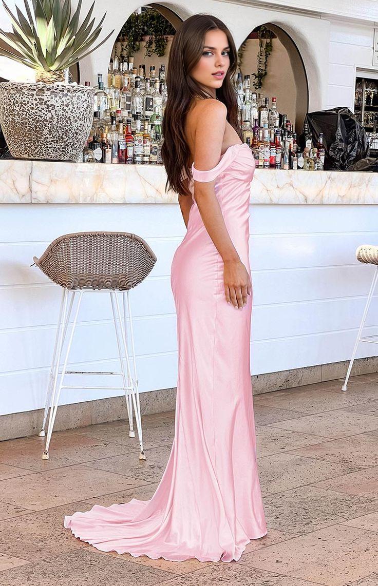 Xuewuba Dress Mermaid Off The Shoulder Floor-length Satin Pink Evening Dress Prom Dresses