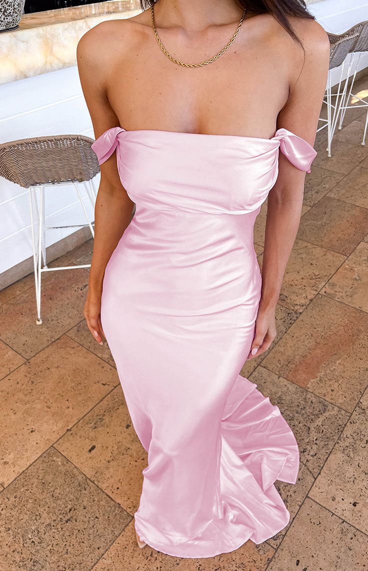 Xuewuba Dress Mermaid Off The Shoulder Floor-length Satin Pink Evening Dress Prom Dresses