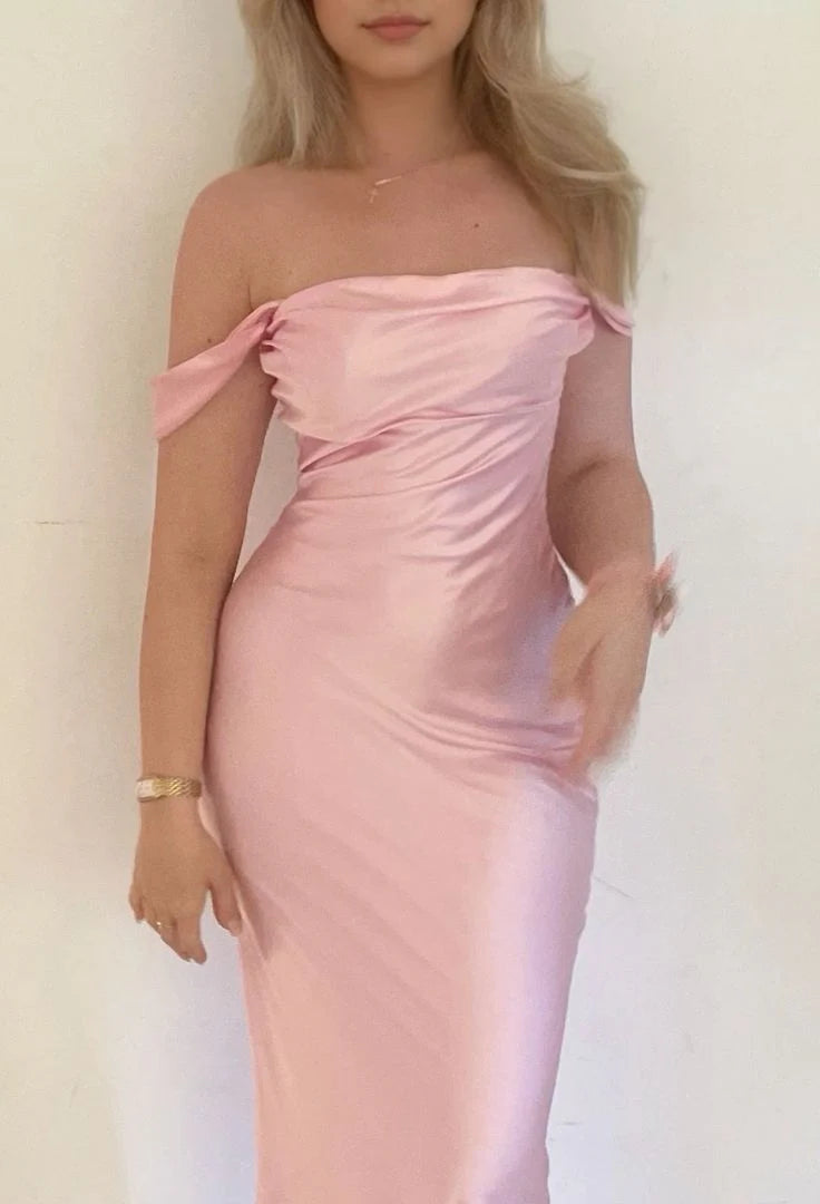Xuewuba Dress Mermaid Off The Shoulder Floor-length Satin Pink Evening Dress Prom Dresses