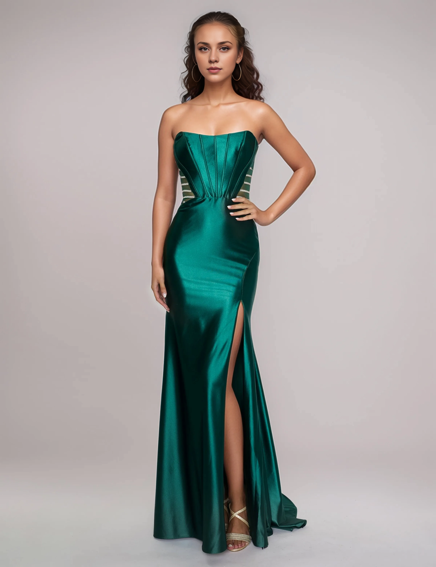 Xuewuba Dress Mermaid Satin Prom Dress Long with Slit Sweep Train Evening Gowns Strapless Bridesmaid Dresses For Women