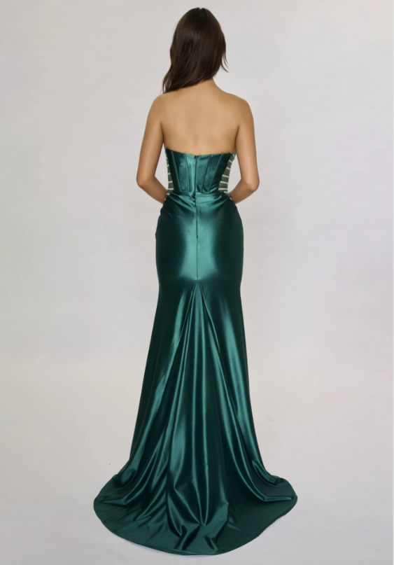 Xuewuba Dress Mermaid Satin Prom Dress Long with Slit Sweep Train Evening Gowns Strapless Bridesmaid Dresses For Women