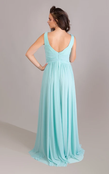 Xuewuba Dress Modern Sleeveless Floor-length Train A Line Chiffon Zipper Evening Dress with Ruching Prom Dress Formal Wear Dresses
