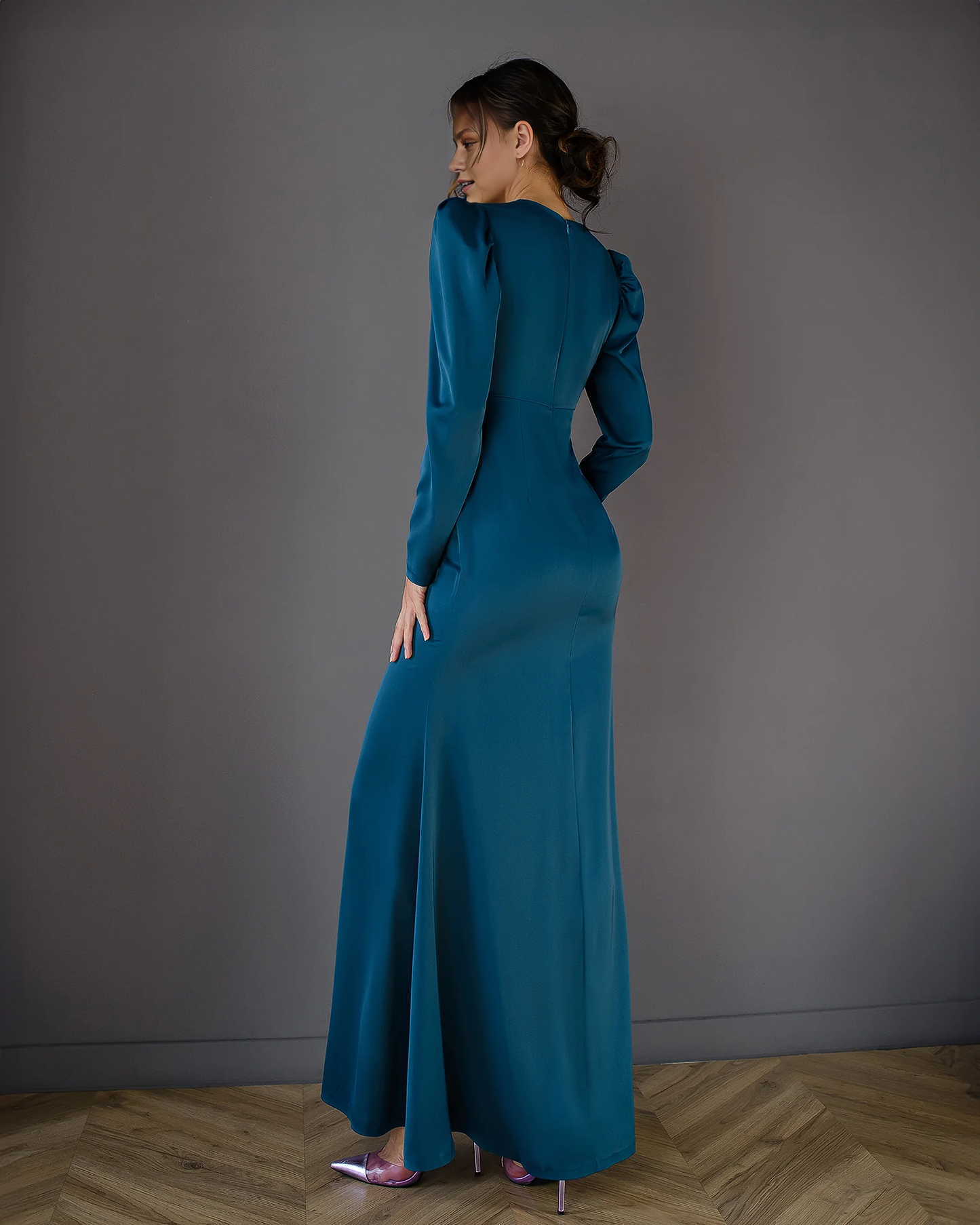 Xuewuba Dress Navy V-neck Halloween Dress Puff Long Sleeve Maxi Dress Party Dress Elegant Floor Length Prom Dress With Slit