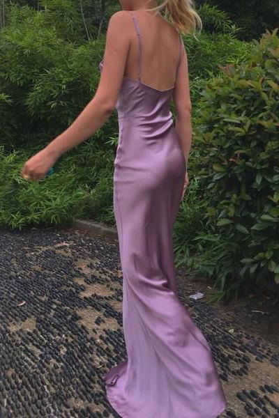 Xuewuba Dress Pretty Mermaid Spaghetti Straps Grape Slit Long Prom Dresses Party Dress