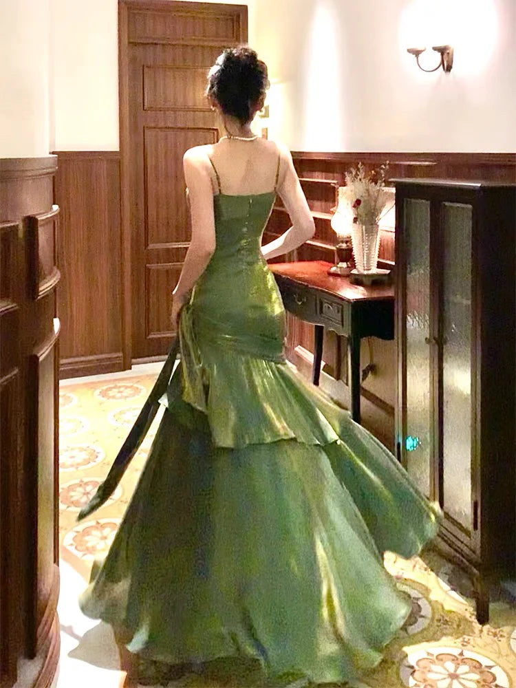 Xuewuba Dress Pretty Mermaid Spaghetti Straps Olive Green Long Prom Dresses Evening Gowns
