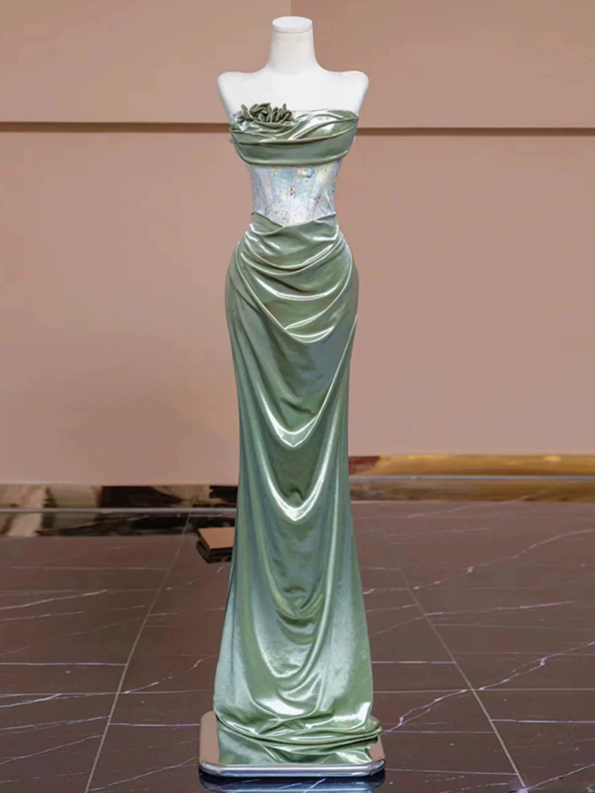 Xuewuba Dress Pretty Strapless Mermaid Sweetheart Satin Long Prom Dress Evening Dress Formal Dress
