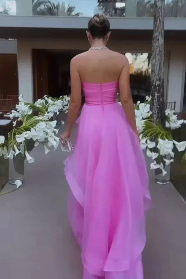 Xuewuba Dress Sexy A line Strapless Sleeveless Party Dress Pink Floor-Length Prom Dress