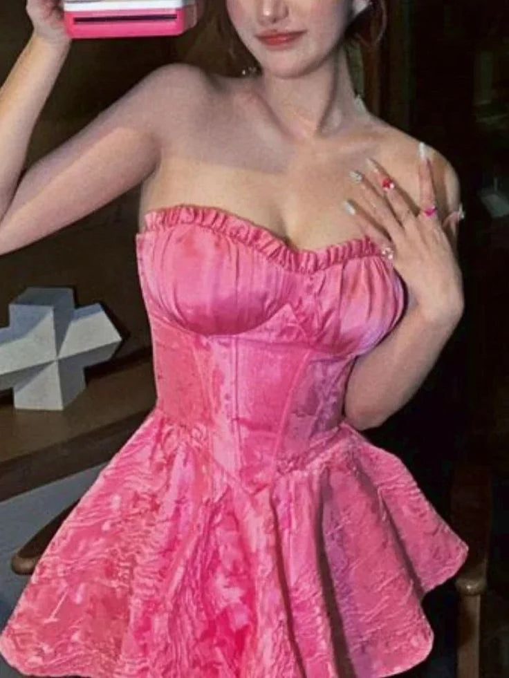 Xuewuba Dress Sexy A line Strapless Sleeveless Short Pink Homecoming Dress