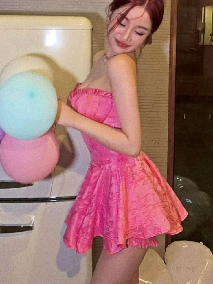 Xuewuba Dress Sexy A line Strapless Sleeveless Short Pink Homecoming Dress