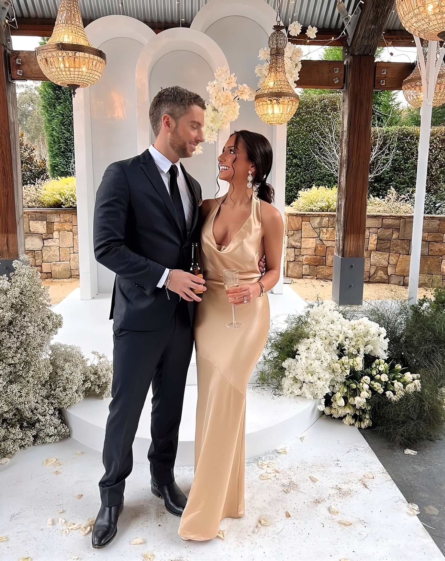 Xuewuba Dress Sexy Cowl Neck Sheath Straps Backless Champagne Floor Length Prom Dresses Evening Dress