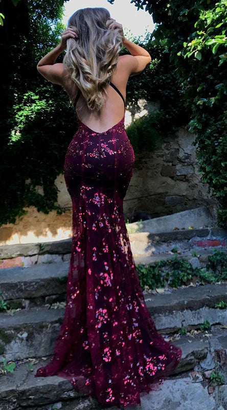 Xuewuba Dress Sexy Mermaid Gold Sequin Tulle Long Backless Prom Dress Lace Up Evening Dress
