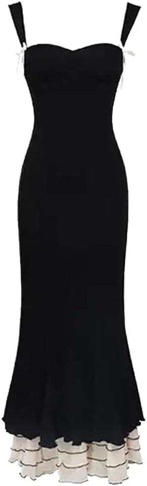 Xuewuba Dress Sexy Mermaid Straps Chiffon Black Prom Dresses Party Dress