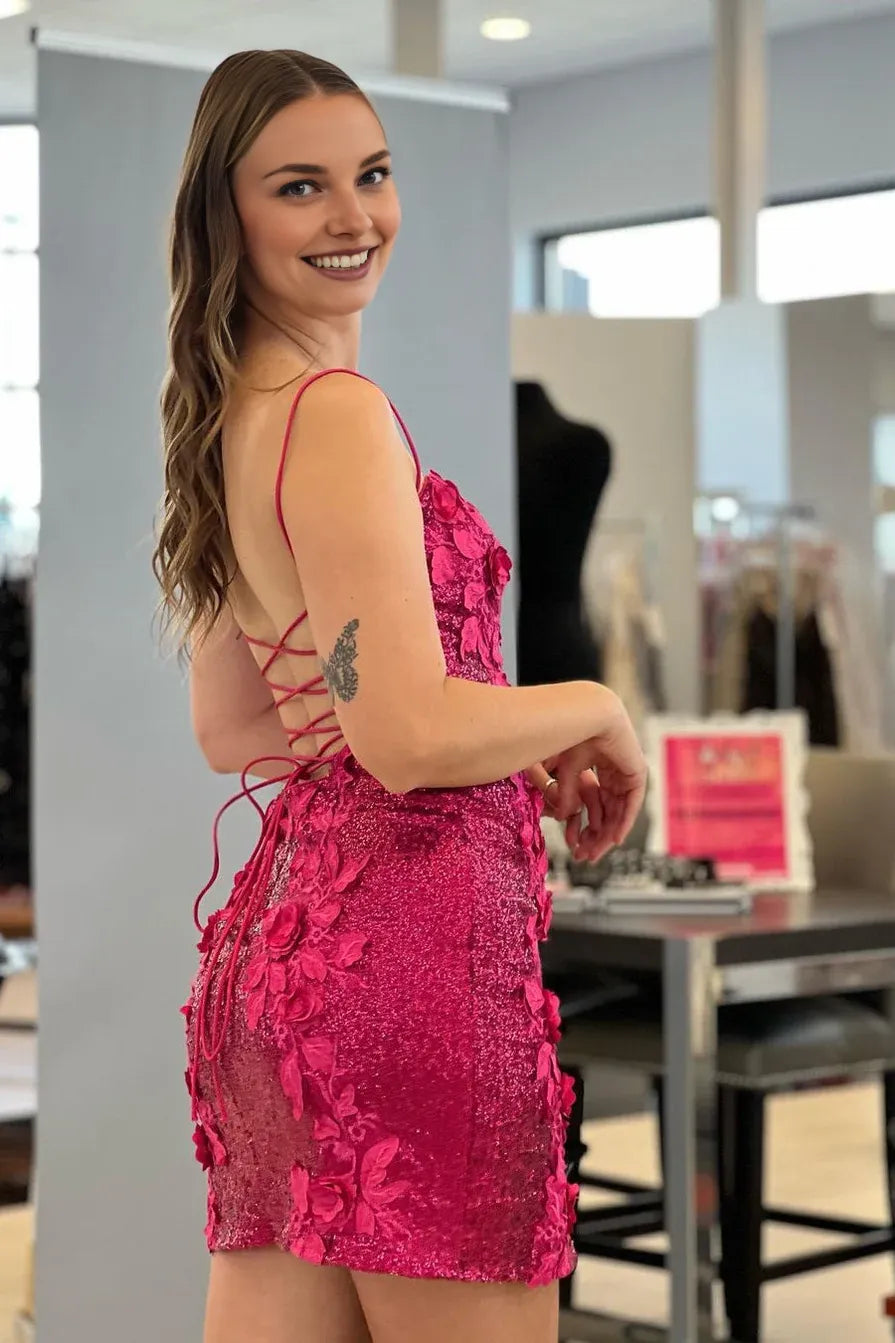 Xuewuba Dress Sexy Spaghetti Straps Backless Appliques Homecoming Dress